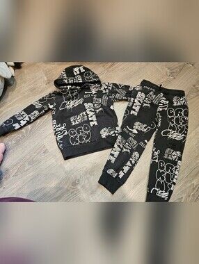 Silver Jeans Black and White Graphic Hoodie & Joggers Kids Matching Set
